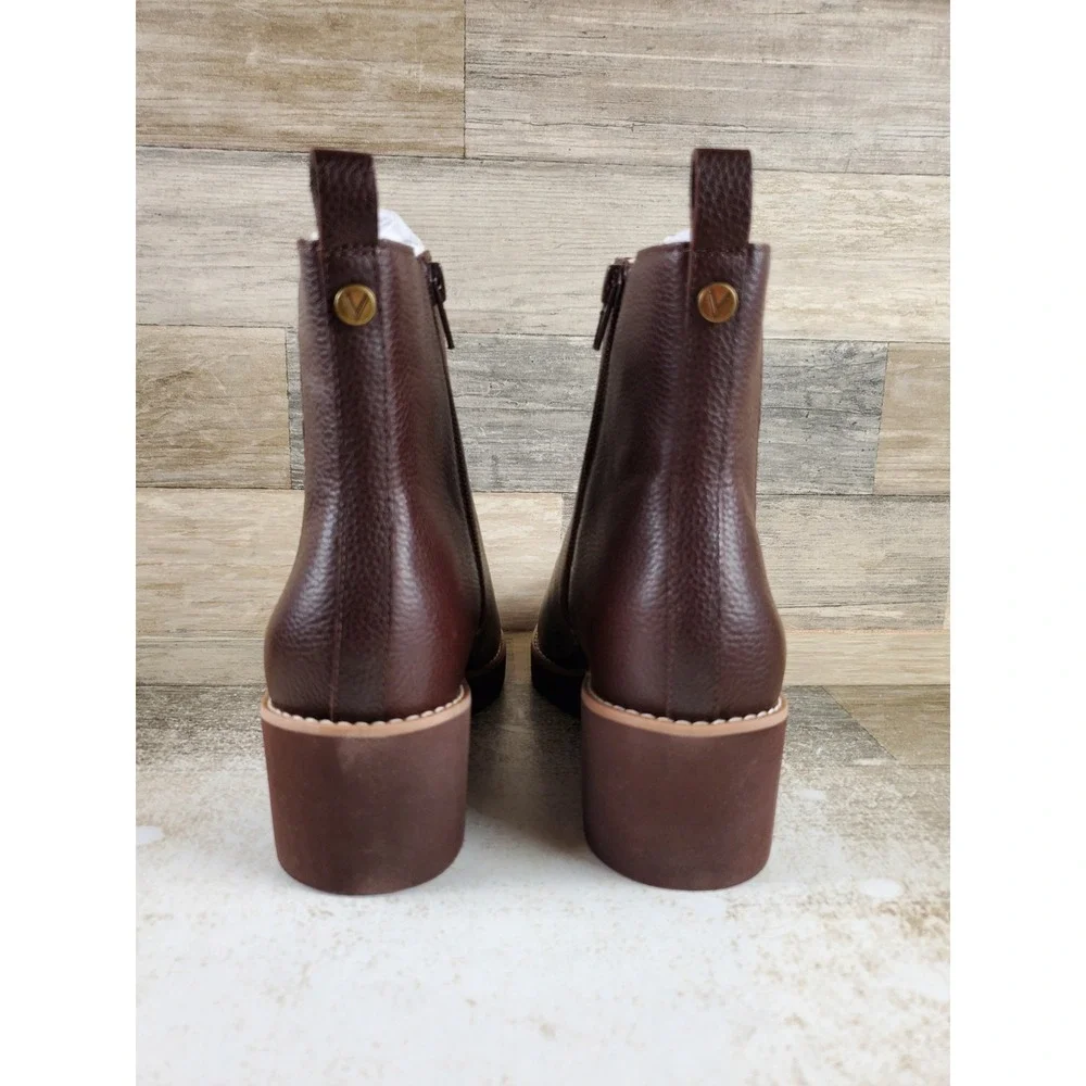 Vionic Aria 2.0 Womens Short Boots Sz 7.5 M Dark Brown Leather Wedge Side Zip